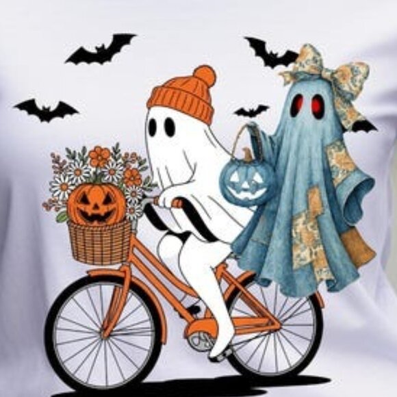 Halloween Blue Denim Ghost Tee, Funny Spooky Ghost Shirt - Picture 2 of 4